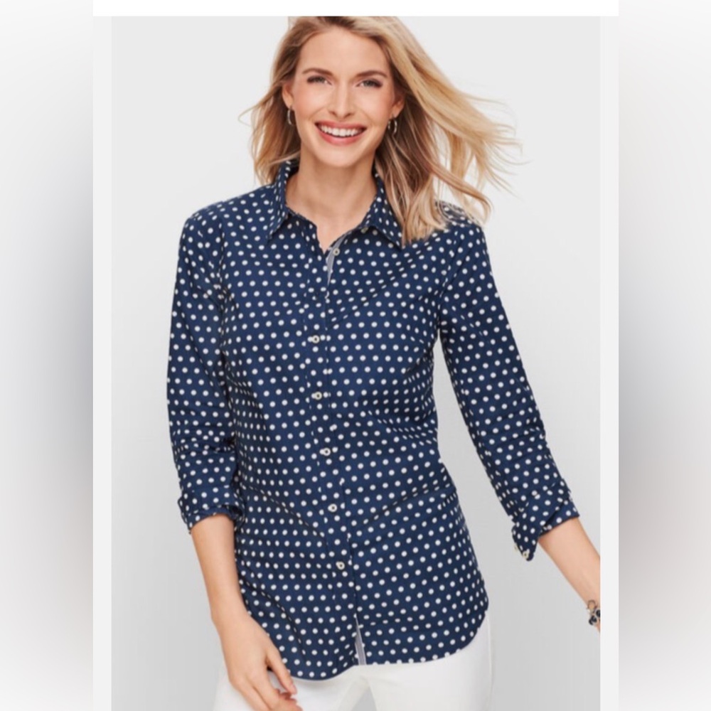 Talbots Navy Blue Polka Dot Button-Down Shirt